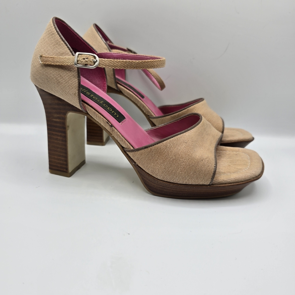 Unlisted.com‎ Y2K Tan Canvas Chunky Platform Heel Strap Open Toe Shoes 7.5